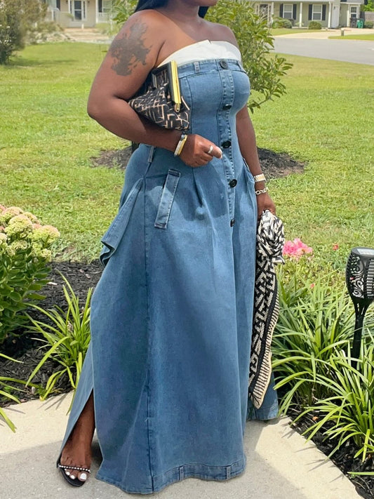Denim Strapless Split Dress