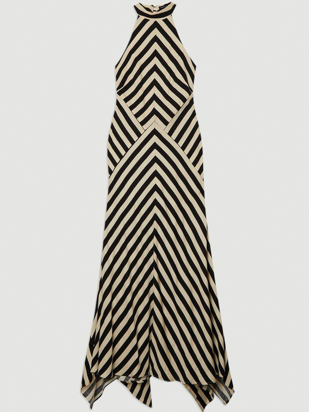 Tall Mono Fluid Stripe Cotton Mix Woven Maxi Halter Dress