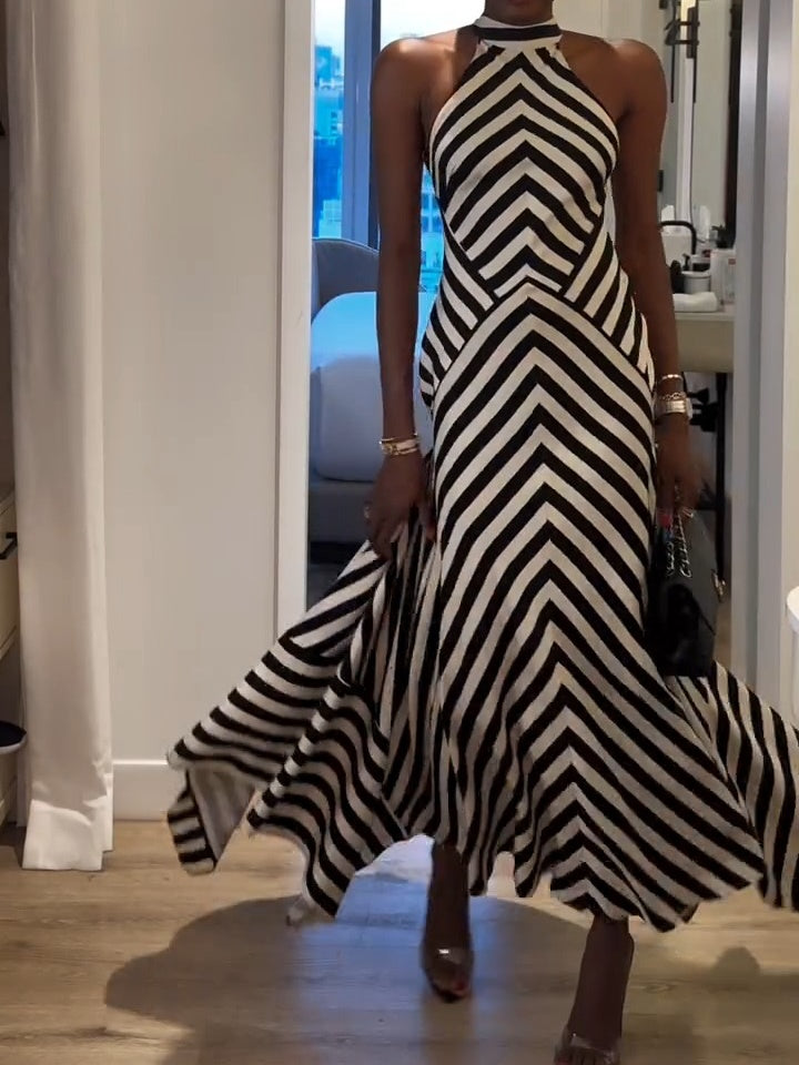 Tall Mono Fluid Stripe Cotton Mix Woven Maxi Halter Dress