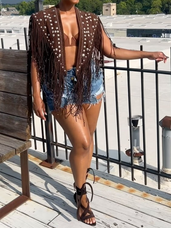 Warpath Vintage Leather Fringe Vest