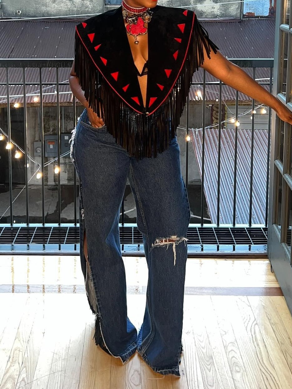 Warpath Vintage Leather Fringe Vest