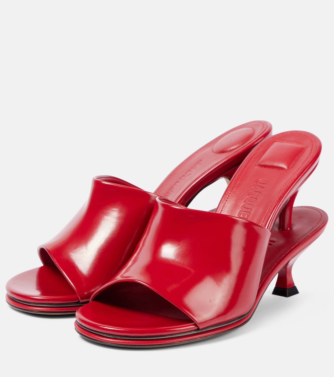 Red Polished Calfskin Heeled Sandals