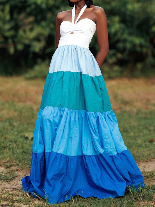Color Block Strapless Maxi Dress