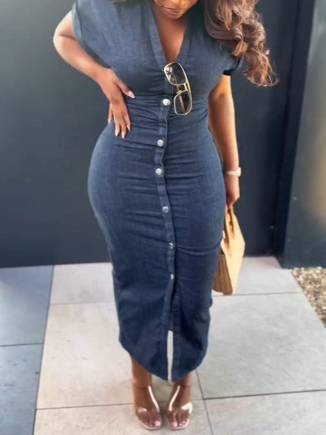 Blue Denim Midi Dress