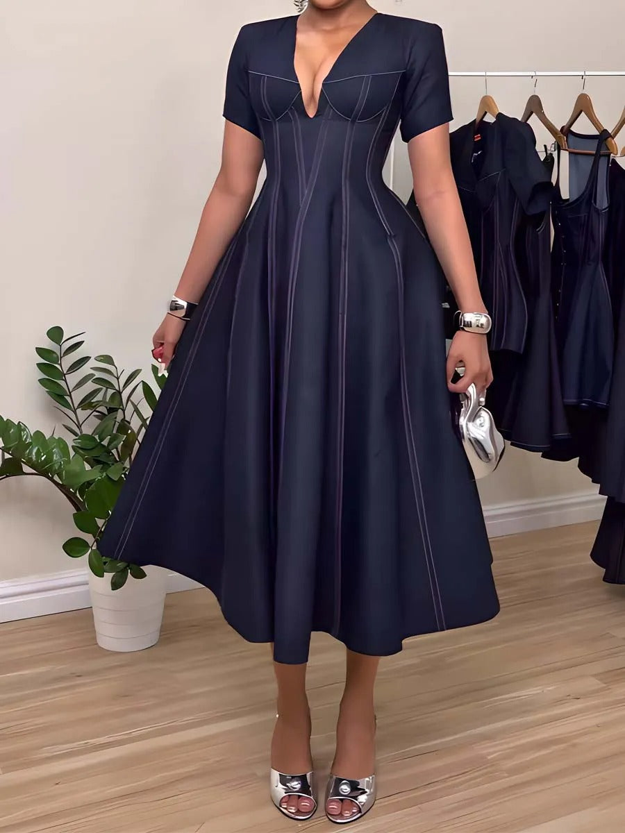 Pleated A-Line Midi Dress