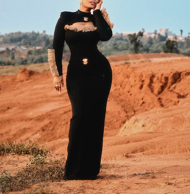 Black Fringe Bodycon Dress