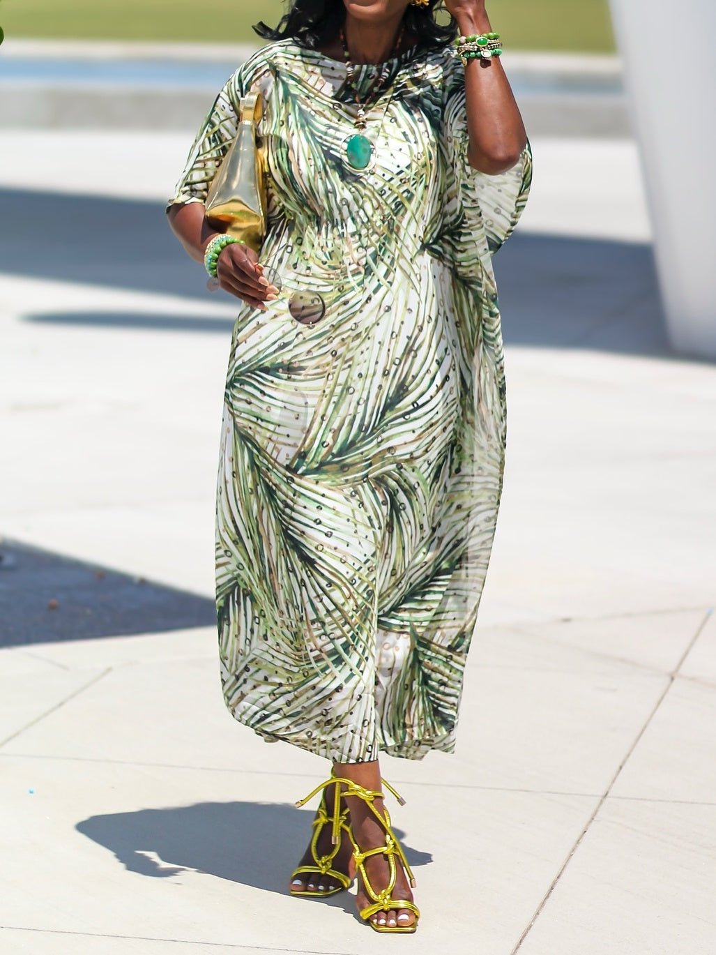 Crinkle-Chiffon Kaftan Dress