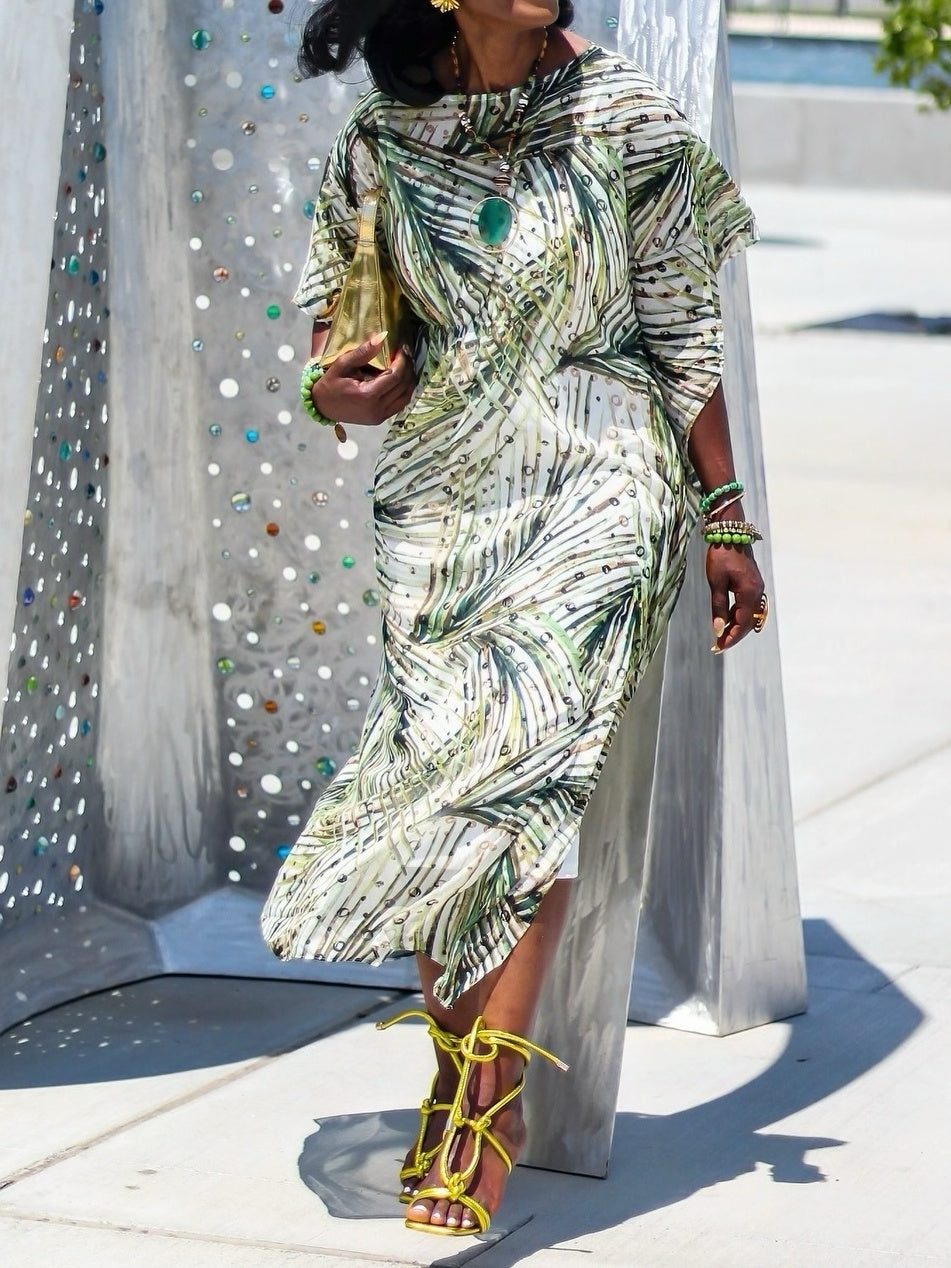 Crinkle-Chiffon Kaftan Dress