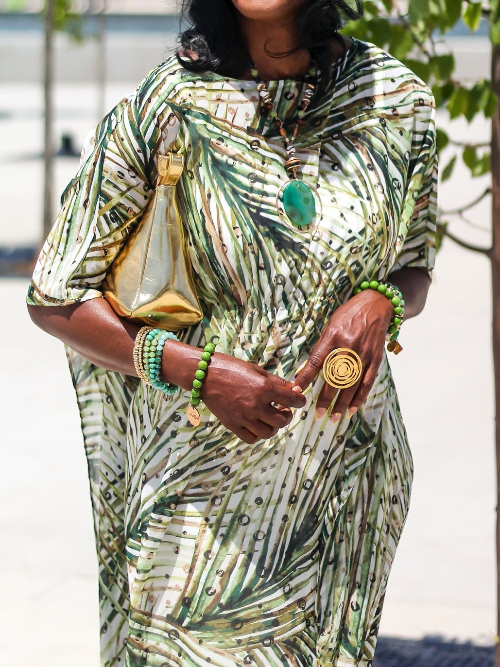 Crinkle-Chiffon Kaftan Dress