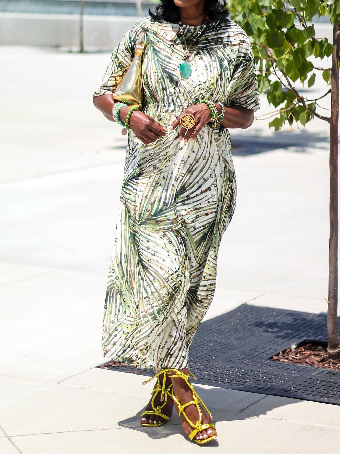 Crinkle-Chiffon Kaftan Dress