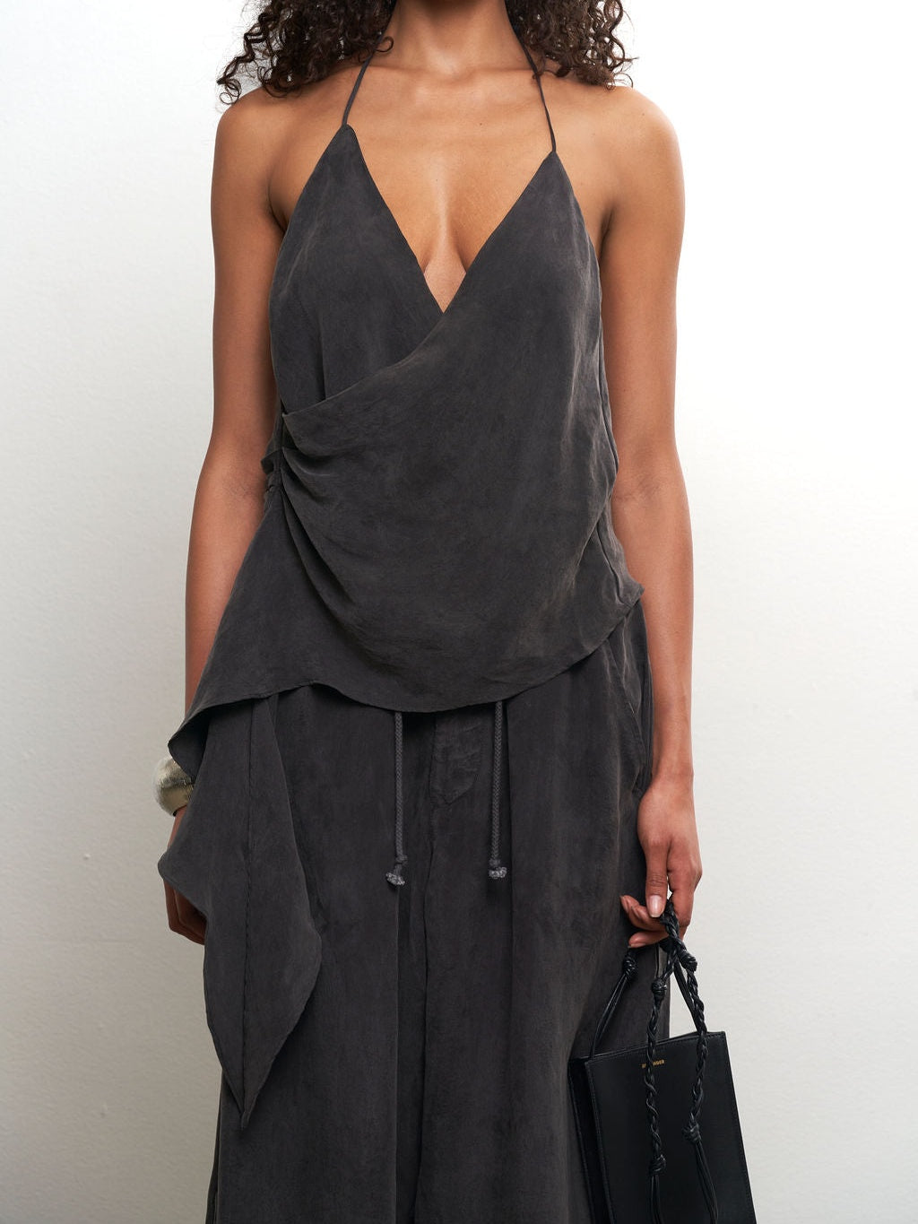 Ash Taupe Cupro Draped Two Pieces Set