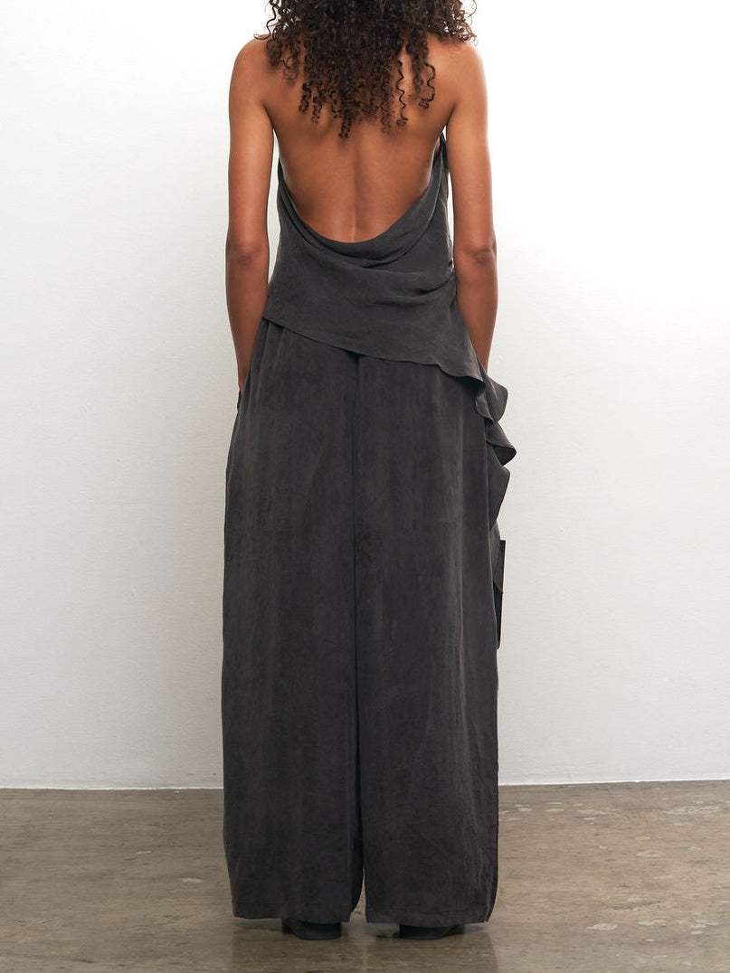 Ash Taupe Cupro Draped Two Pieces Set