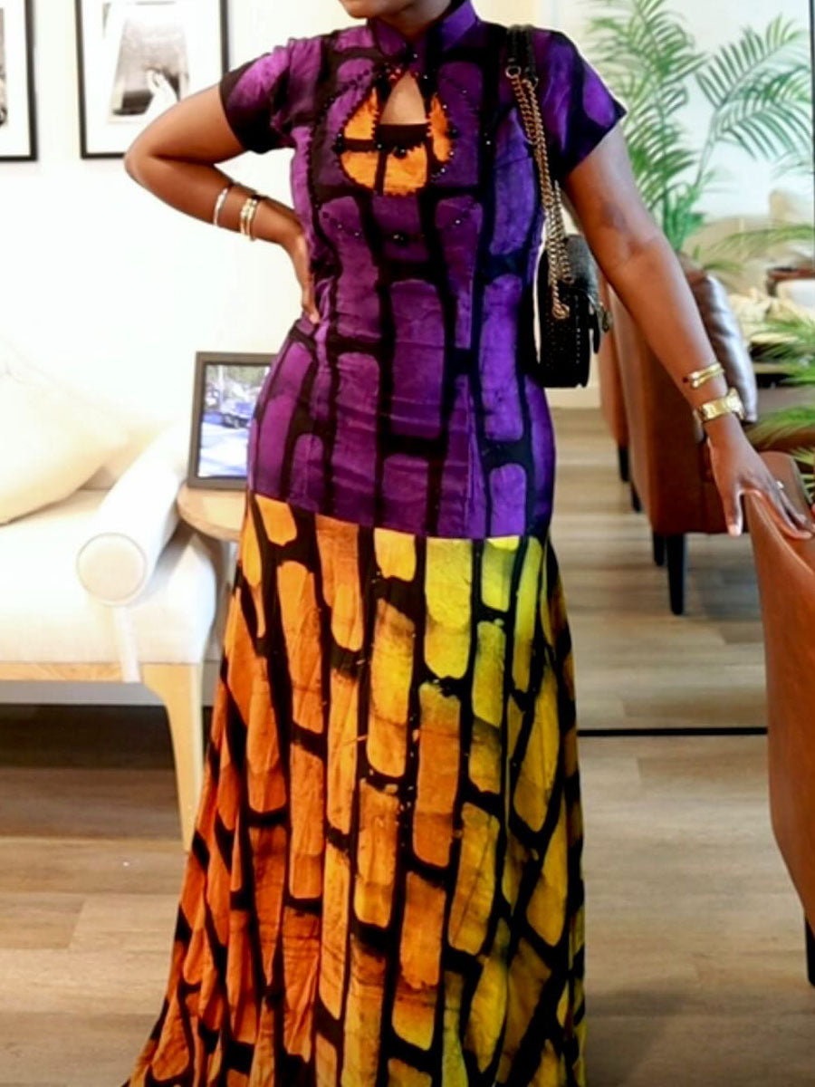 Print High Neck Maxi Dress