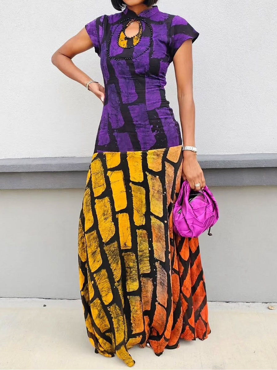 Print High Neck Maxi Dress