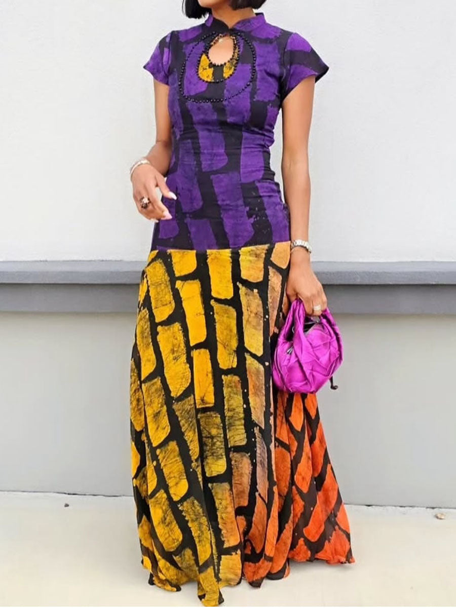 Print High Neck Maxi Dress
