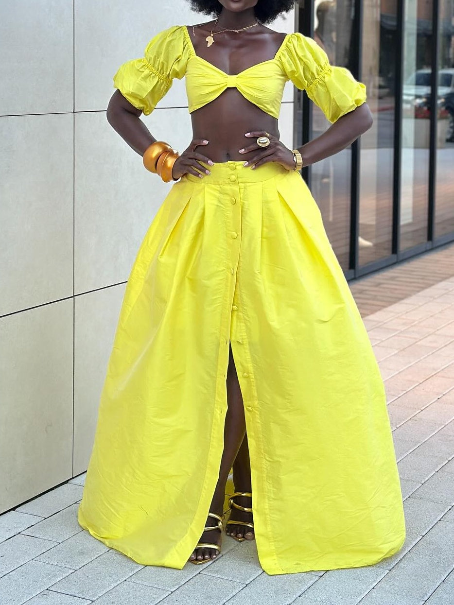 Yellow Bra Crop Two Pieces Set
