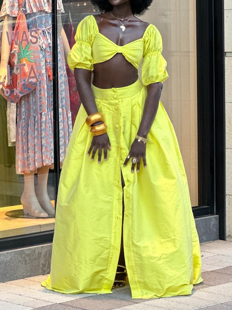 Yellow Bra Crop Two Pieces Set