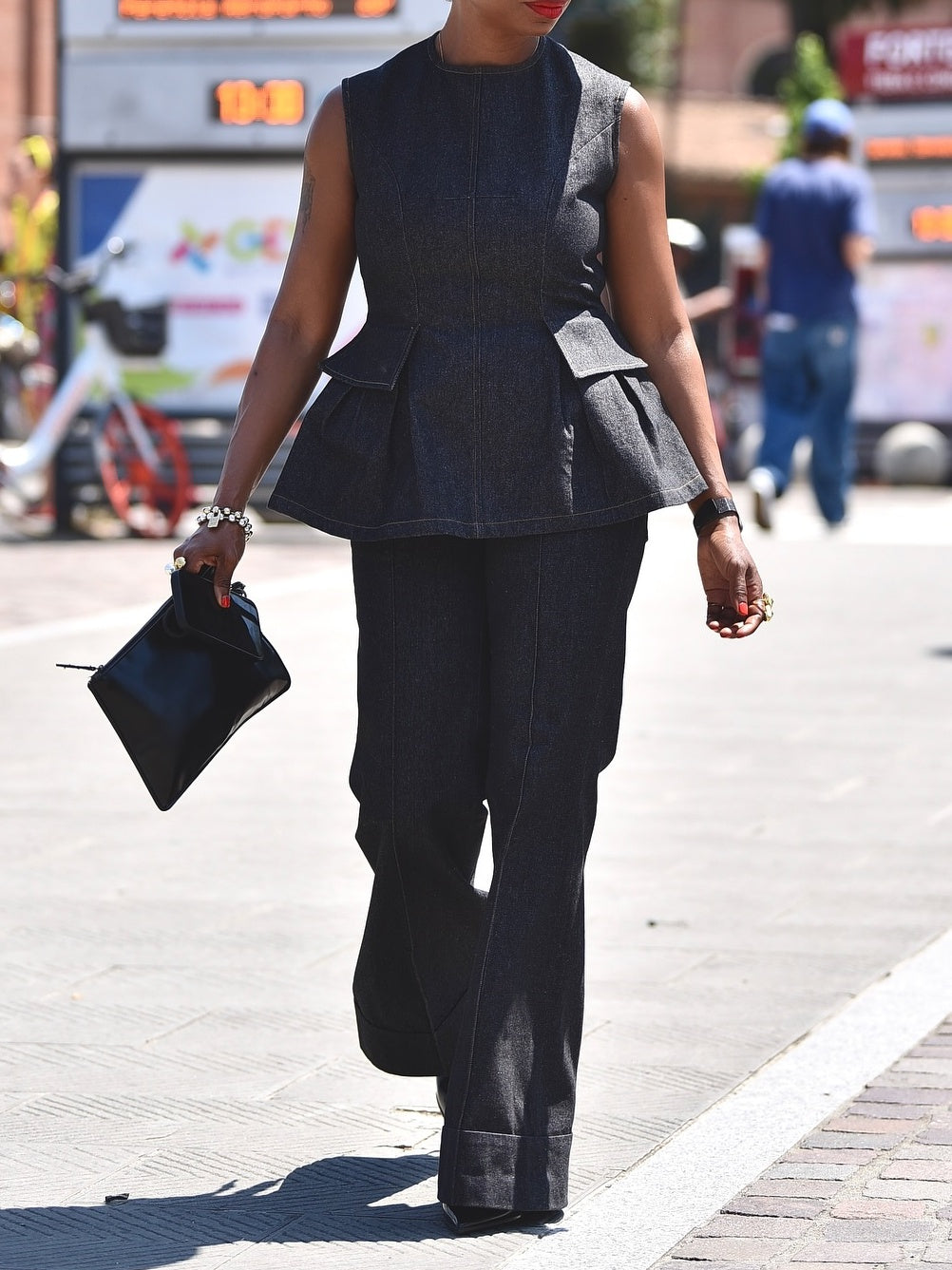 Backless Denim Peplum Two Pieces Set