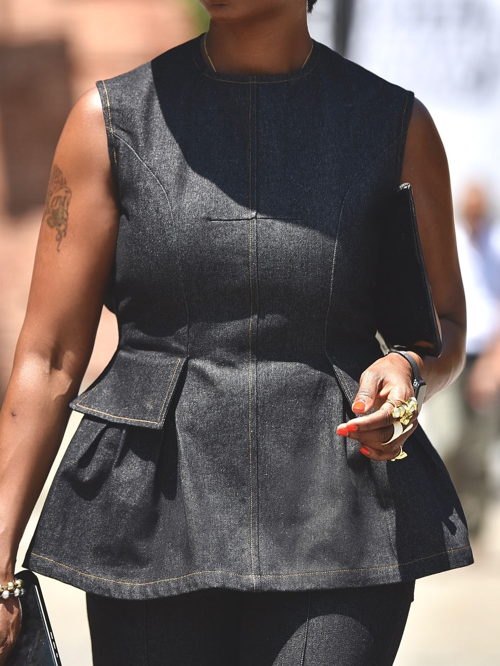 Backless Denim Peplum Two Pieces Set