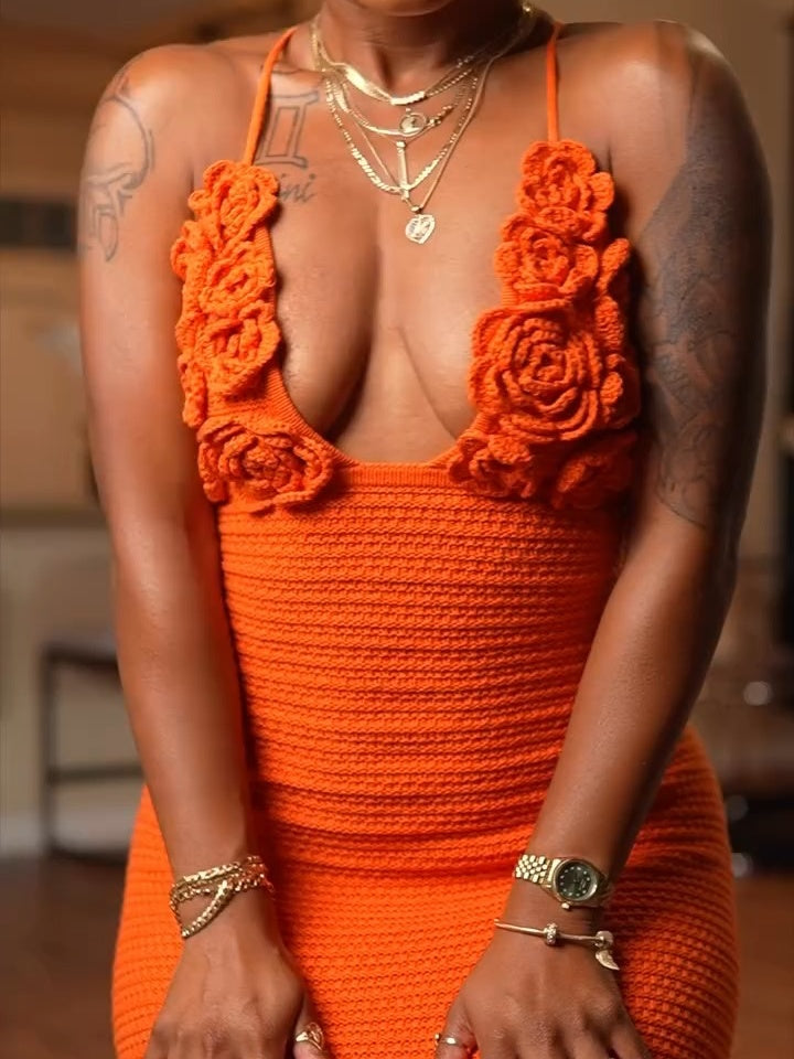 Faux Crochet Knit Maxi Dress
