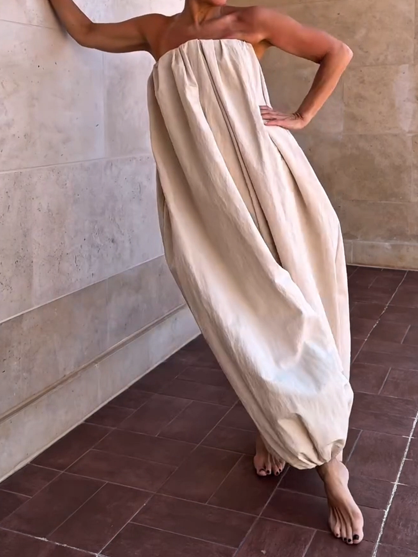 Loose Pleated Solid Color Jumpsuit