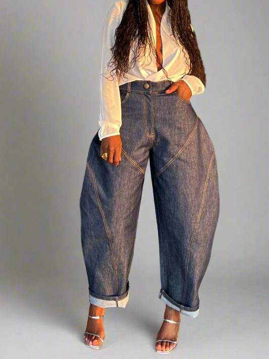 Denim Mid Rise Raw Hem Pocket Jeans