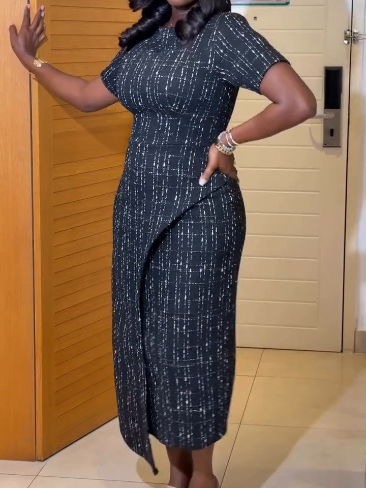 Black Short Sleeves Prom Dress