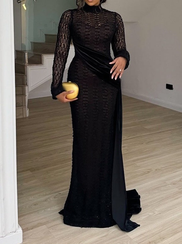 Black Lace Mesh Gown