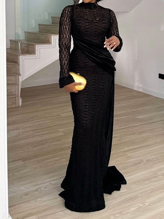 Black Lace Mesh Gown