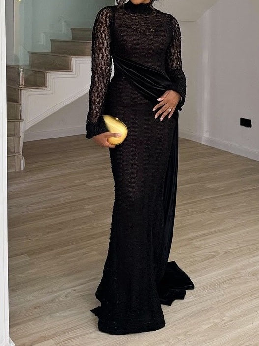 Black Lace Mesh Gown