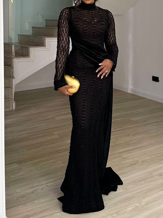 Black Lace Mesh Gown