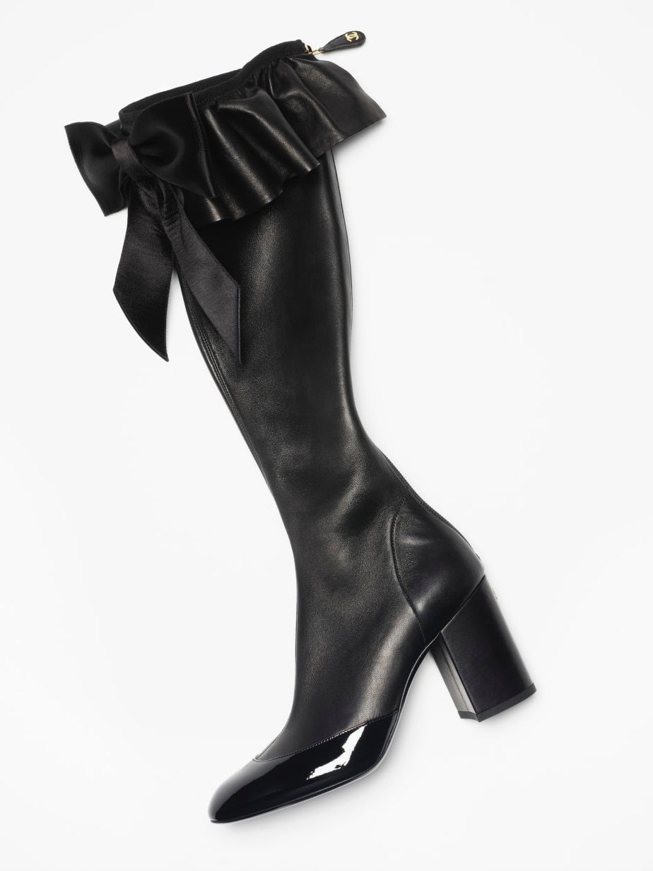 Stretch Lambskin Black High Boots