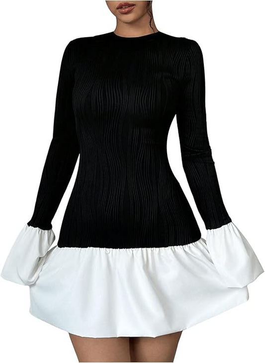 Women's Color Block Ruffle Bubble Dress