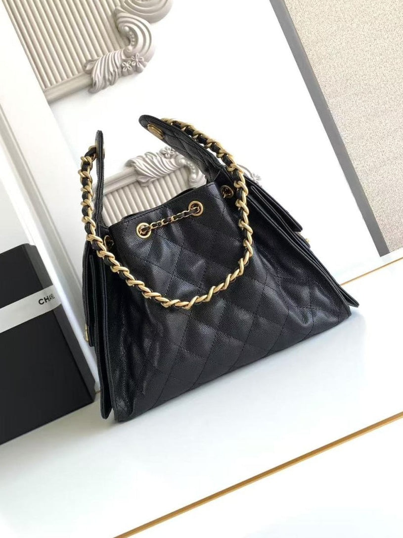 Grained Calfskin & Gold-Tone Metal Bag