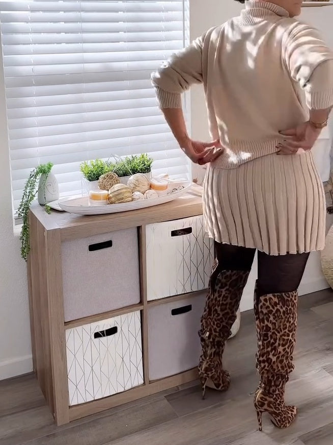 Long Sleeve Oversized Pullover Sweaters And Pleated Mini Skirt