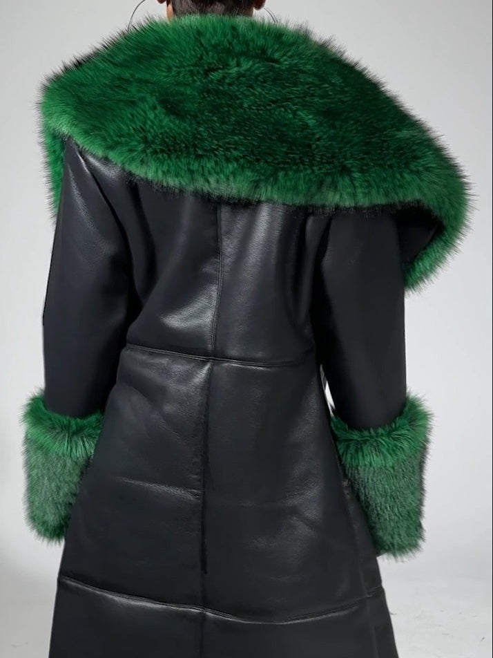 Green Fur Trim Trench