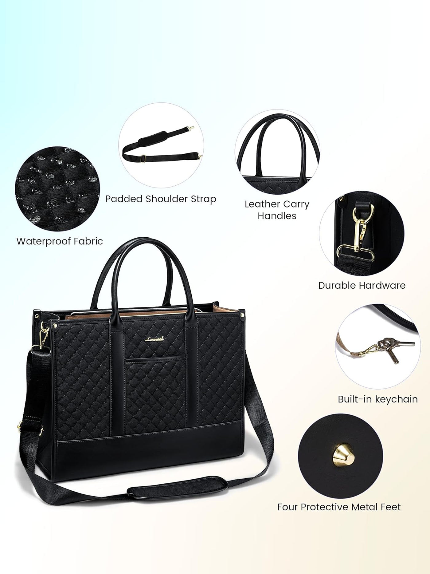 2 Pcs Quilted Laptop Tote Bag