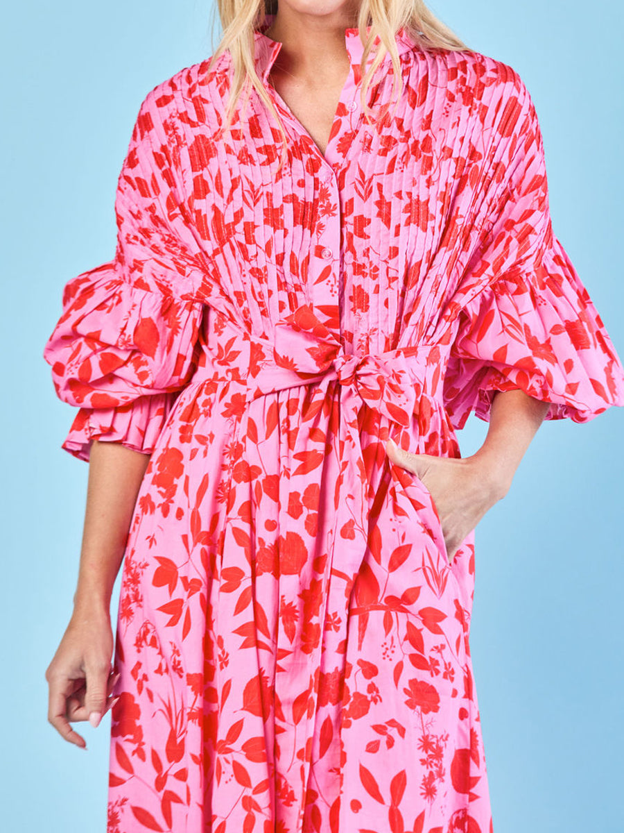 Printed Full Gathered Sleeve Dress
