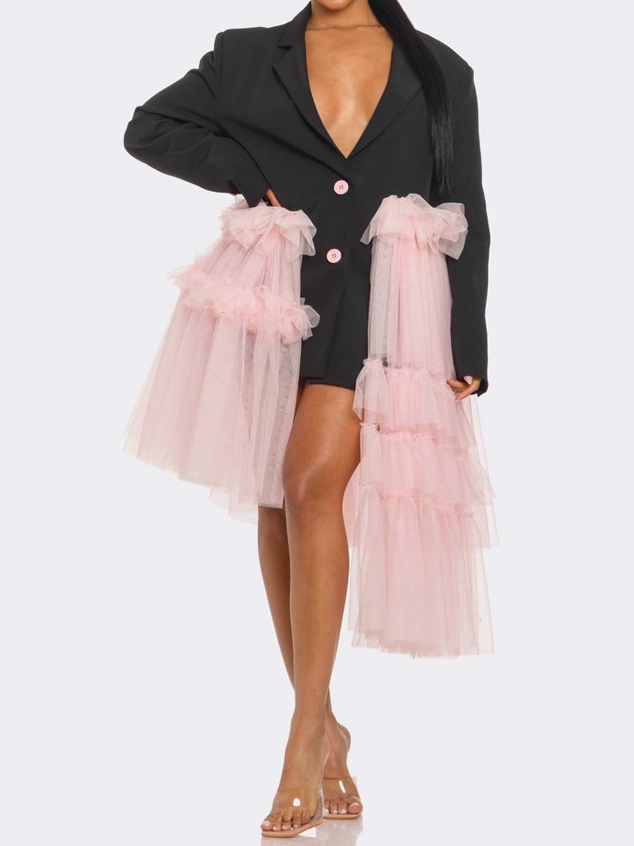 Ruffled Patchwork Tulle Blazer Dress