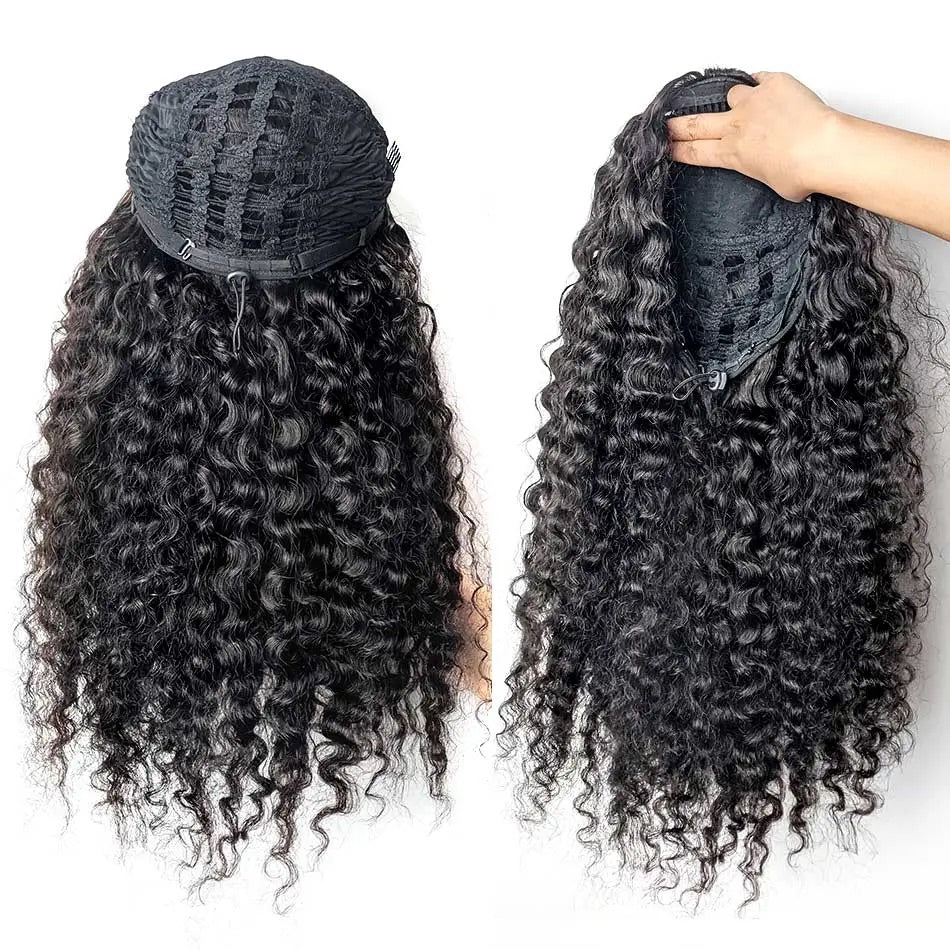 【3 IN 1 HALF WIG】Burmese Curly GLUELESS Invisible Half Wig For Blackwomen Clip In Protective Styles Human Hair