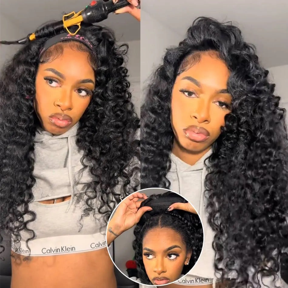 【3 IN 1 HALF WIG】Burmese Curly GLUELESS Invisible Half Wig For Blackwomen Clip In Protective Styles Human Hair