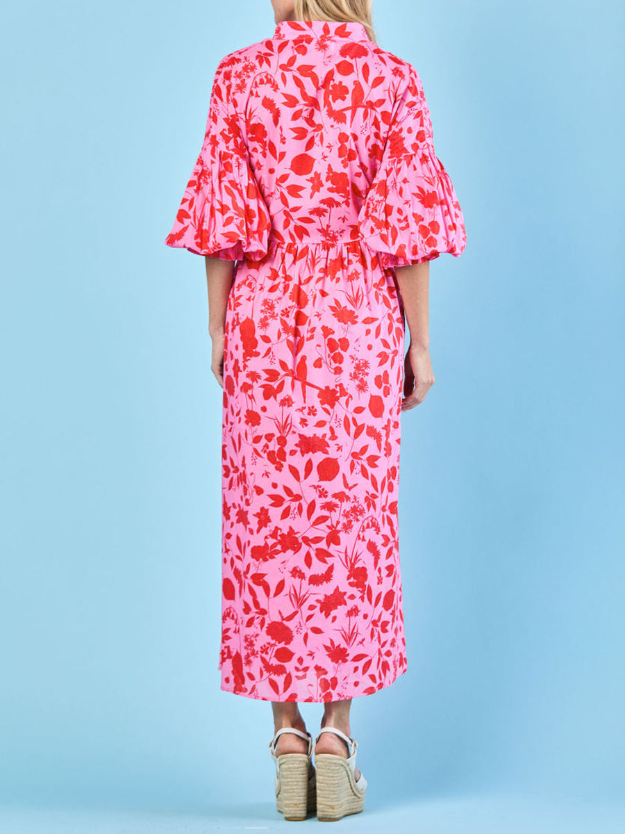 Printed Full Gathered Sleeve Dress