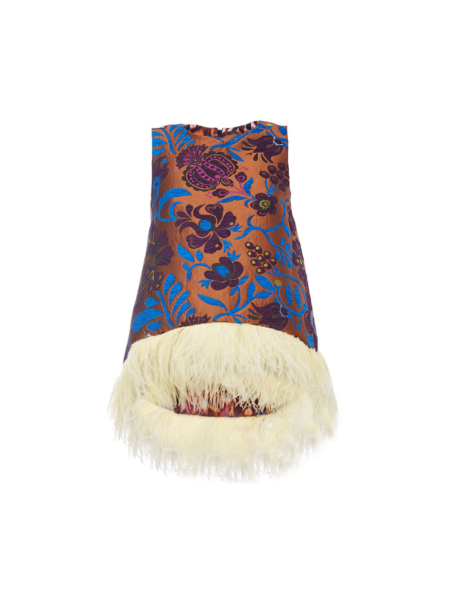 Printed Sleeveless Feather Trim Top