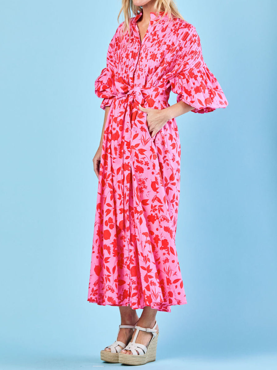 Printed Full Gathered Sleeve Dress