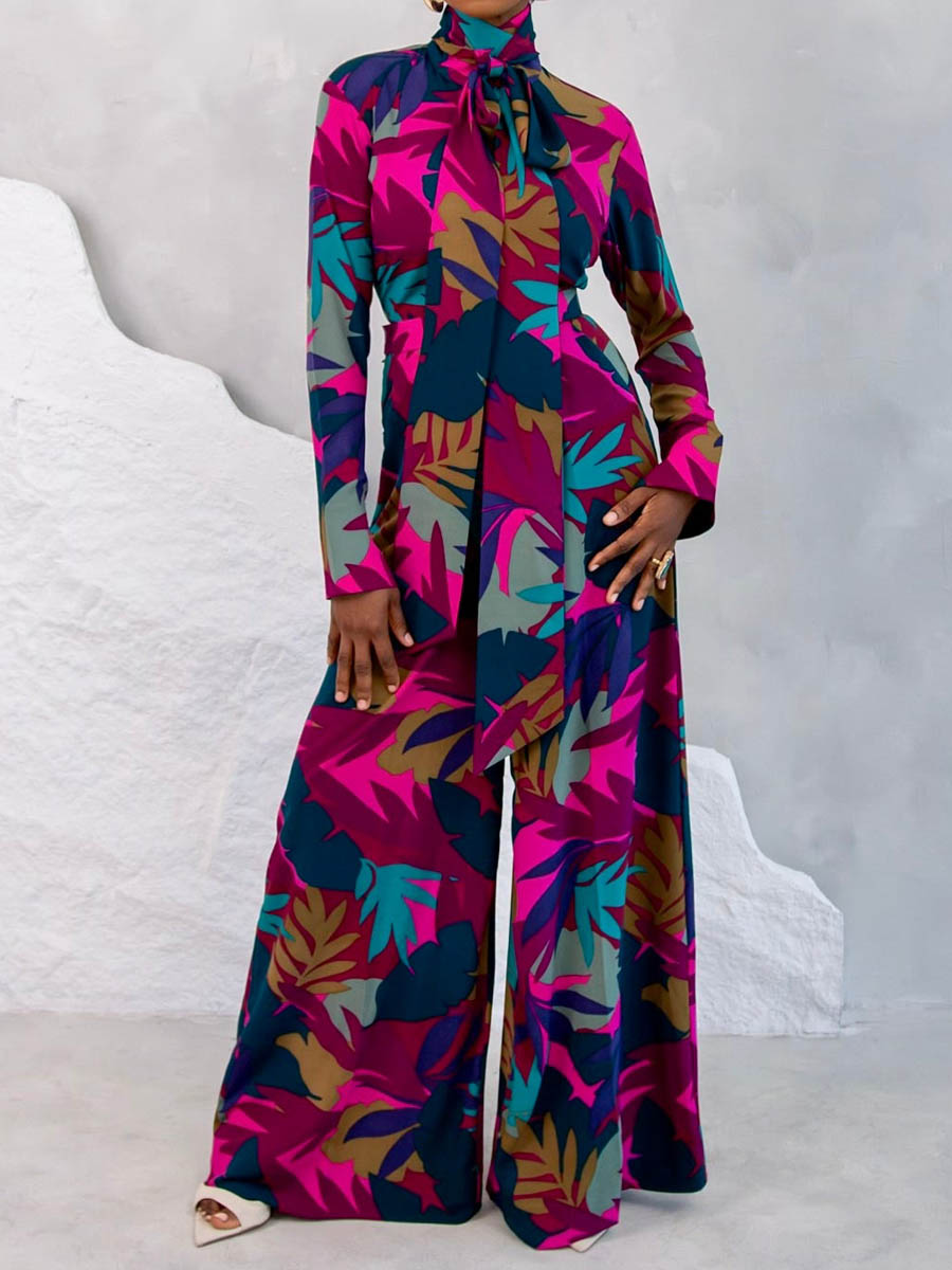 High Neck Printed Two Pieces Set