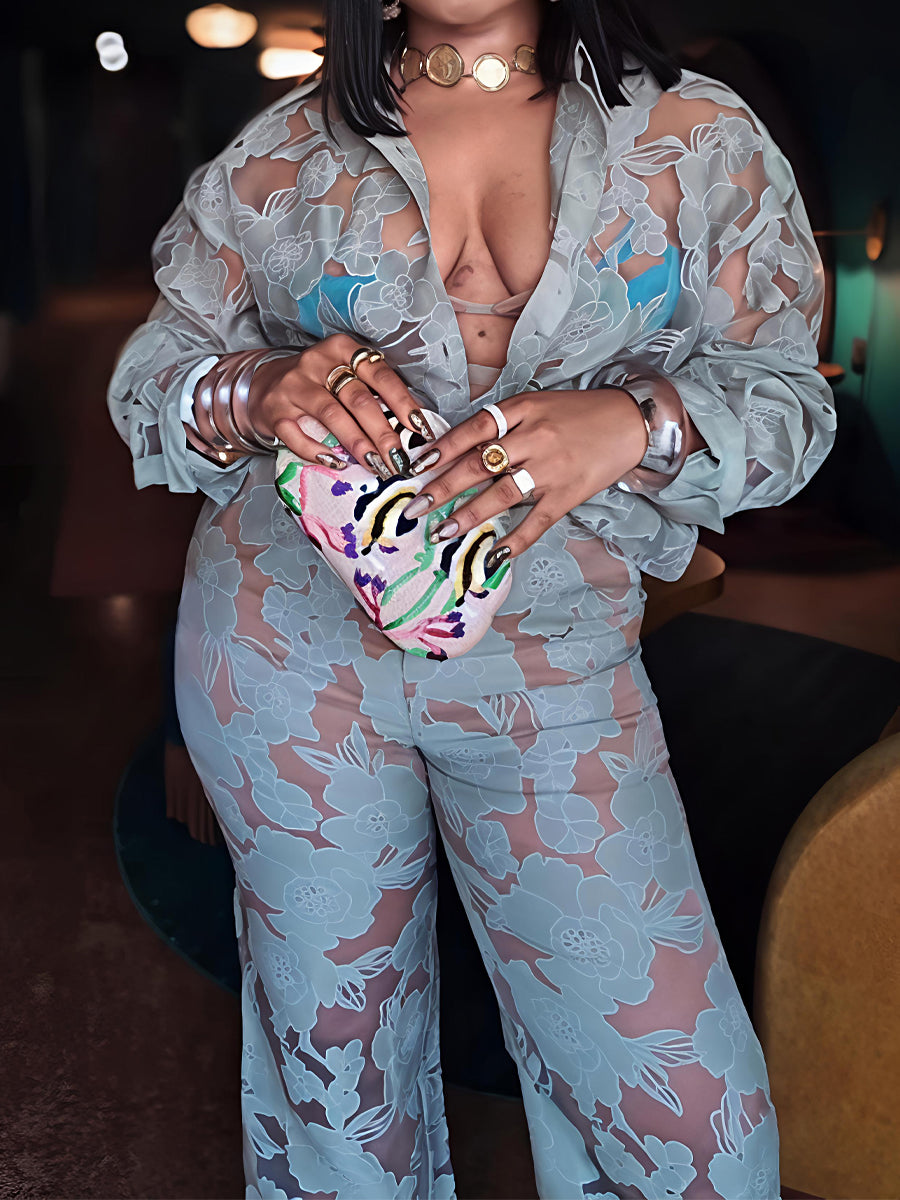 Lace Floral Pant Elegant Two Pieces Set