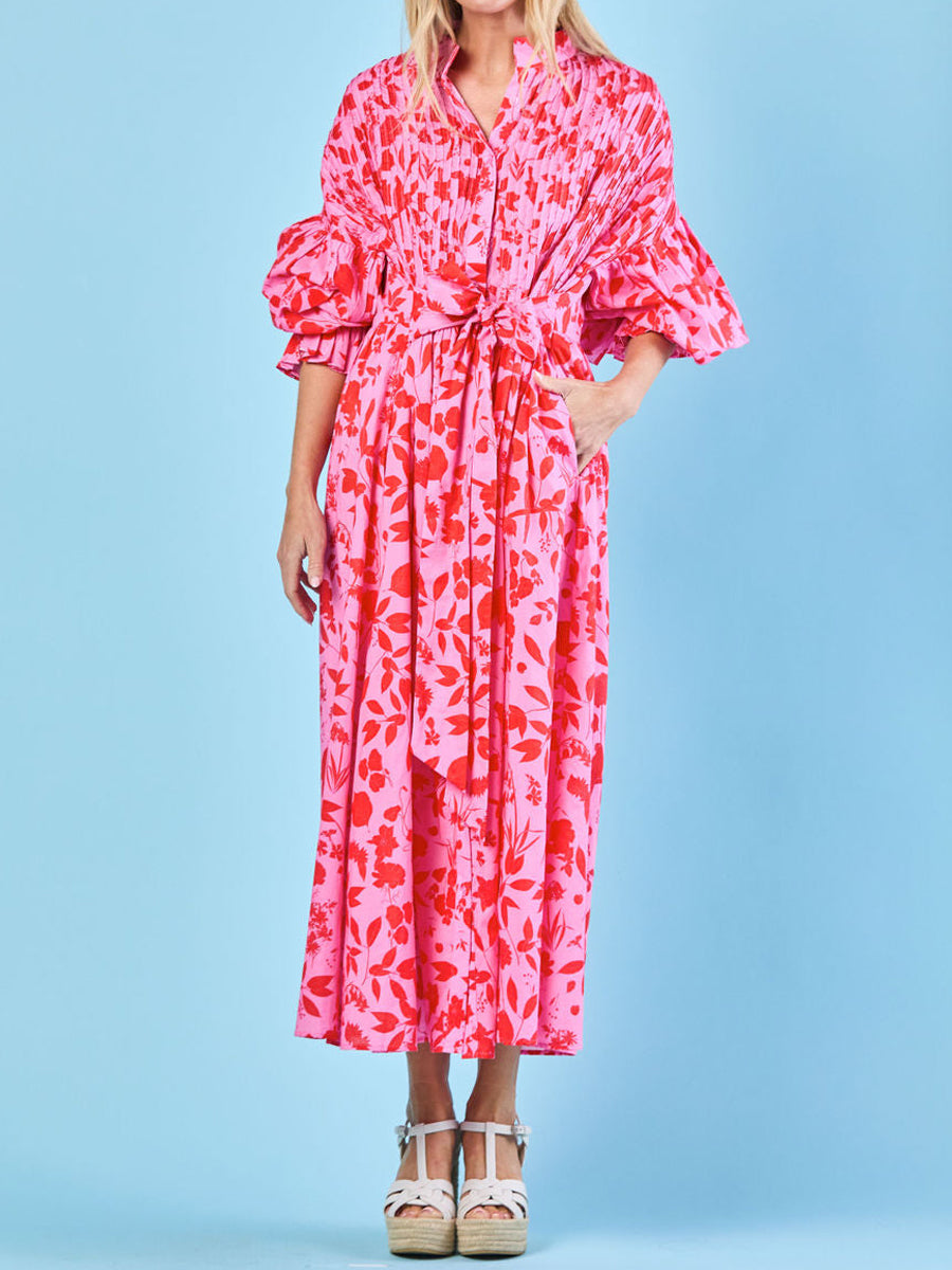 Printed Full Gathered Sleeve Dress