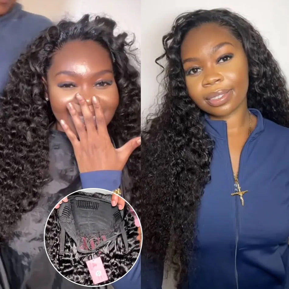 【3 IN 1 HALF WIG】Burmese Curly GLUELESS Invisible Half Wig For Blackwomen Clip In Protective Styles Human Hair