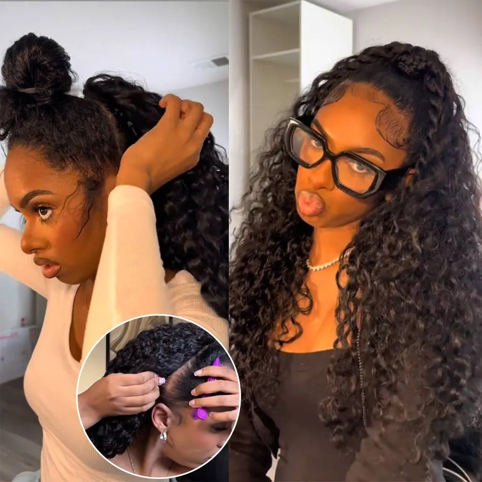 【3 IN 1 HALF WIG】Burmese Curly GLUELESS Invisible Half Wig For Blackwomen Clip In Protective Styles Human Hair