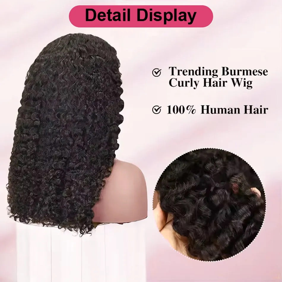 【3 IN 1 HALF WIG】Burmese Curly GLUELESS Invisible Half Wig For Blackwomen Clip In Protective Styles Human Hair